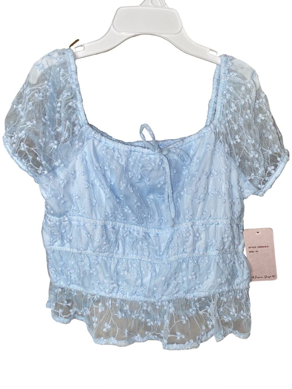 Japna Girls Kids Blue Lace Top Size 14 NWT